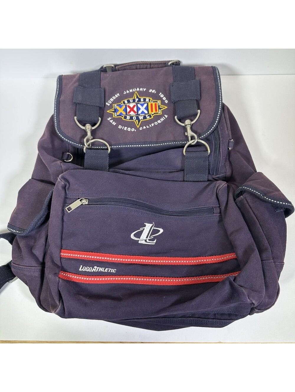 Vintage Logo Athletic Backpack Super Bowl XXXII One Size Blue NFL Football 90s